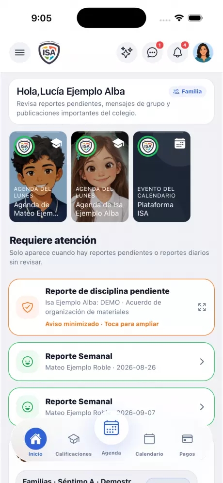 Captura real de Plataforma ISA para familias en iPhone