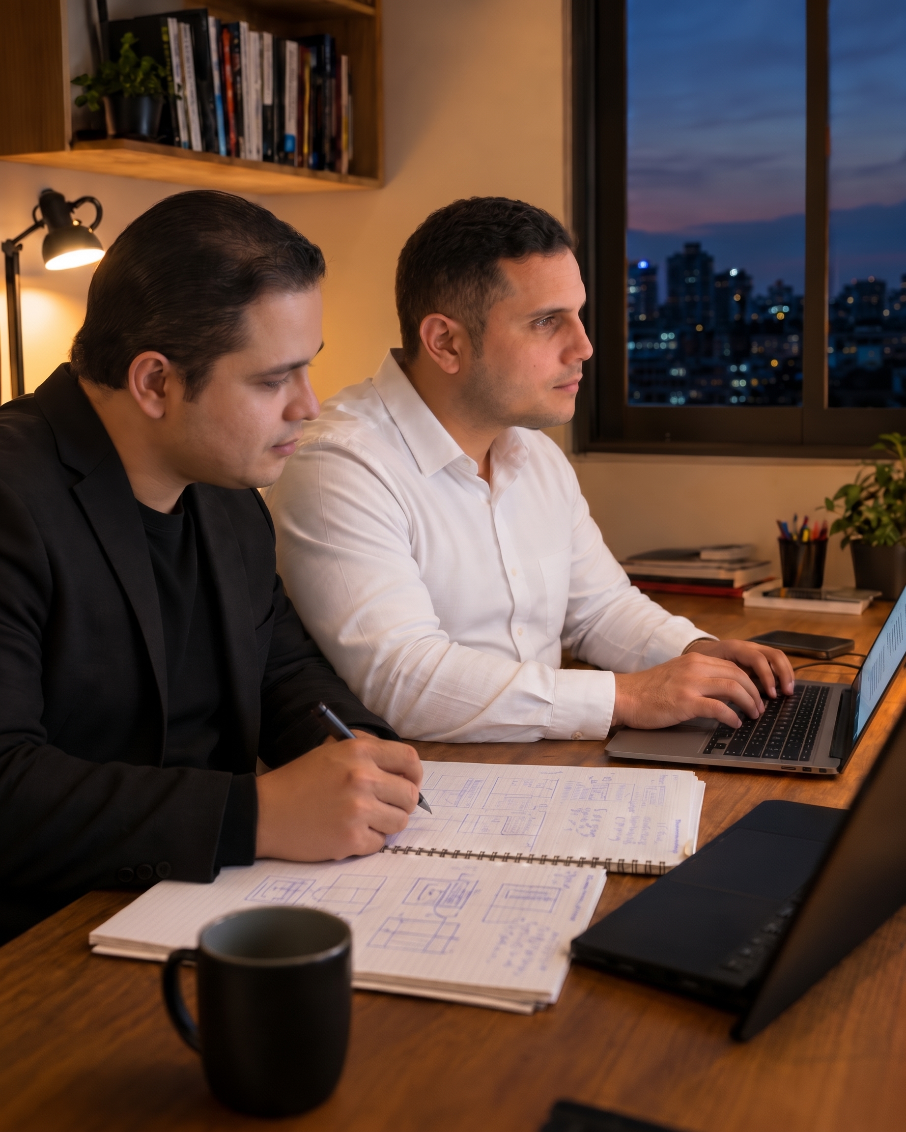 Dos hermanos trabajando juntos en una computadora